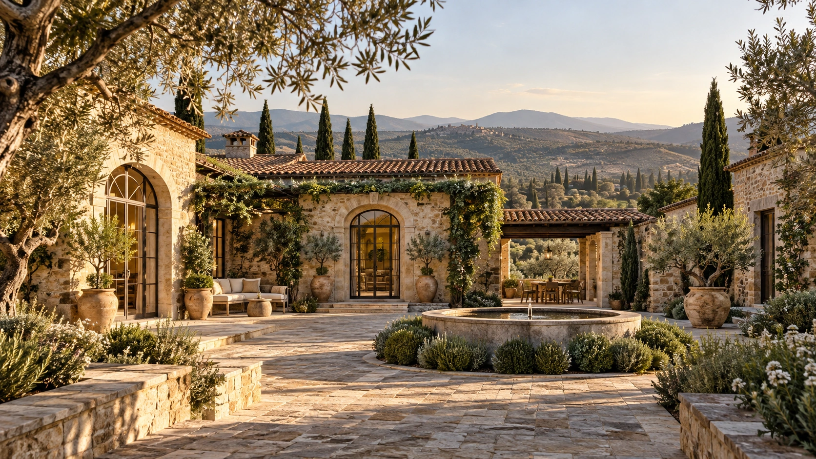 AI-generated illustration of Villa des Oliviers. Fictional, not commercially available.