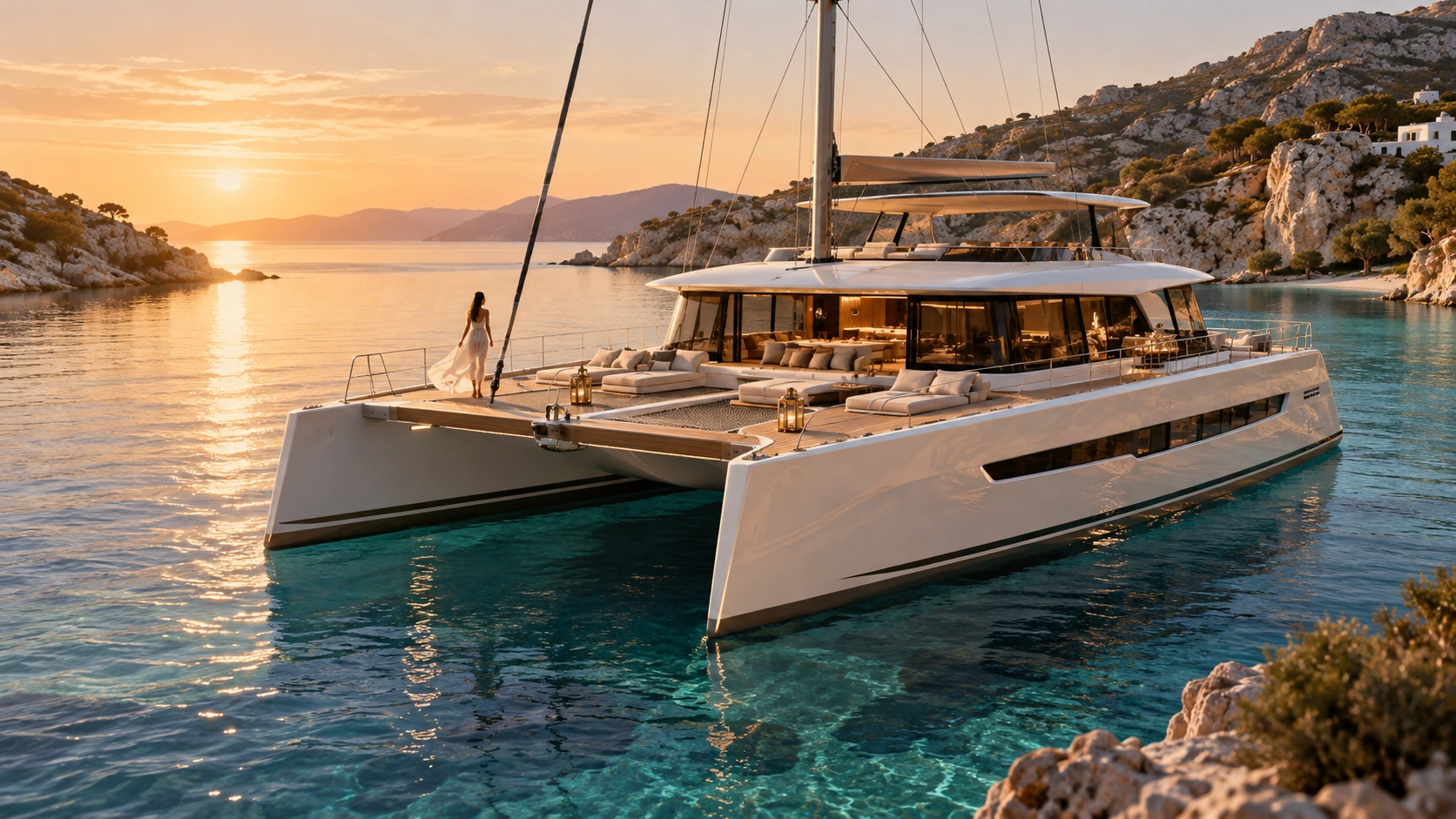 AI-generated illustration of Luna Catamaran. Fictional, not commercially available.